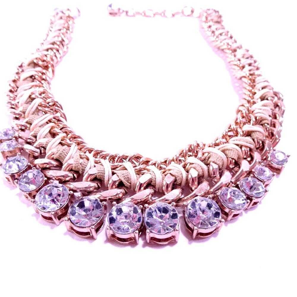Ann Taylor LOFT Braided Gold Link Gemstone Fan Statement Necklace NWT 44.50 - Picture 6 of 7